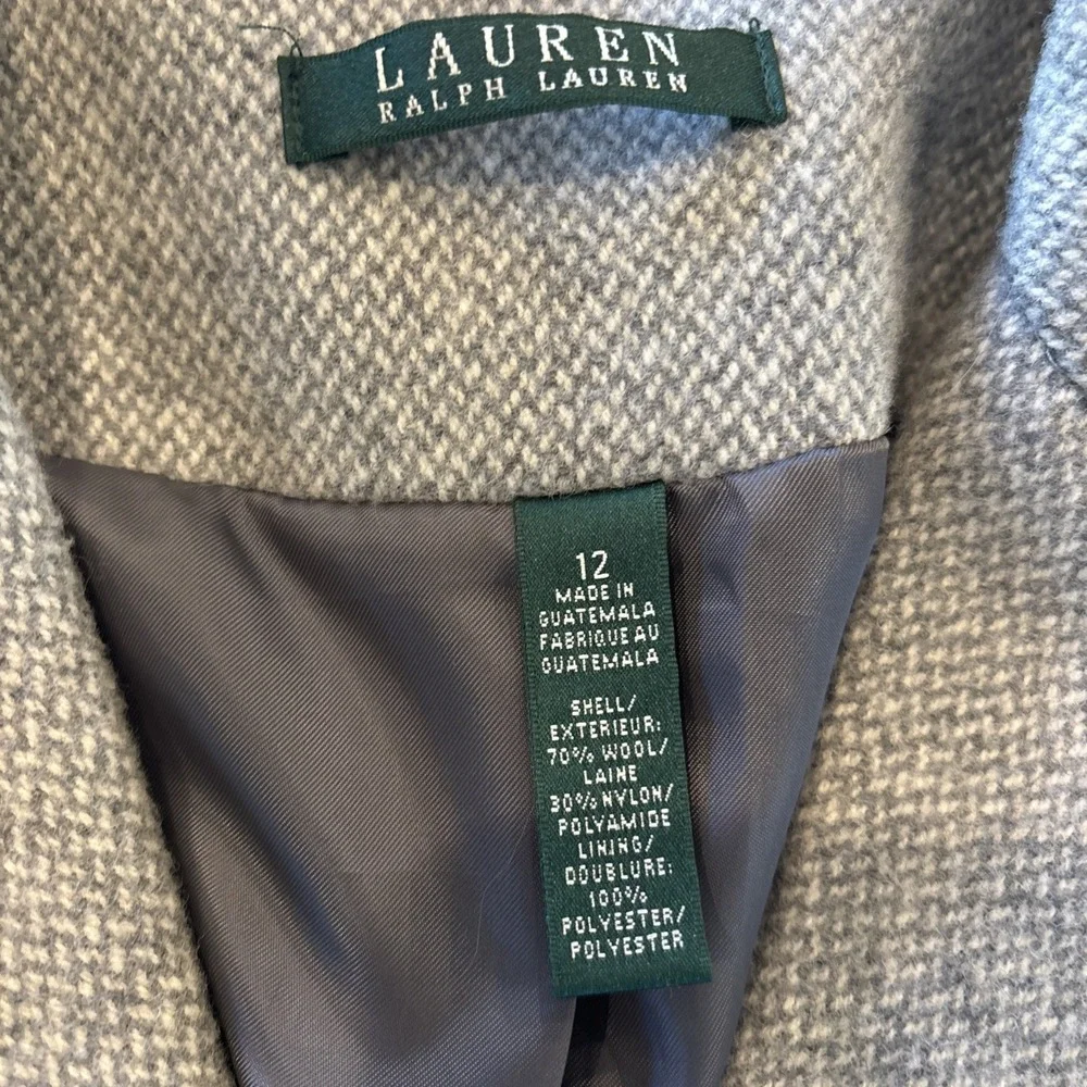 Lauren Ralph Lauren Wool Blend 3-Button Coat Gray Chevron-like Pattern Womens 12 - Picture 7 of 12